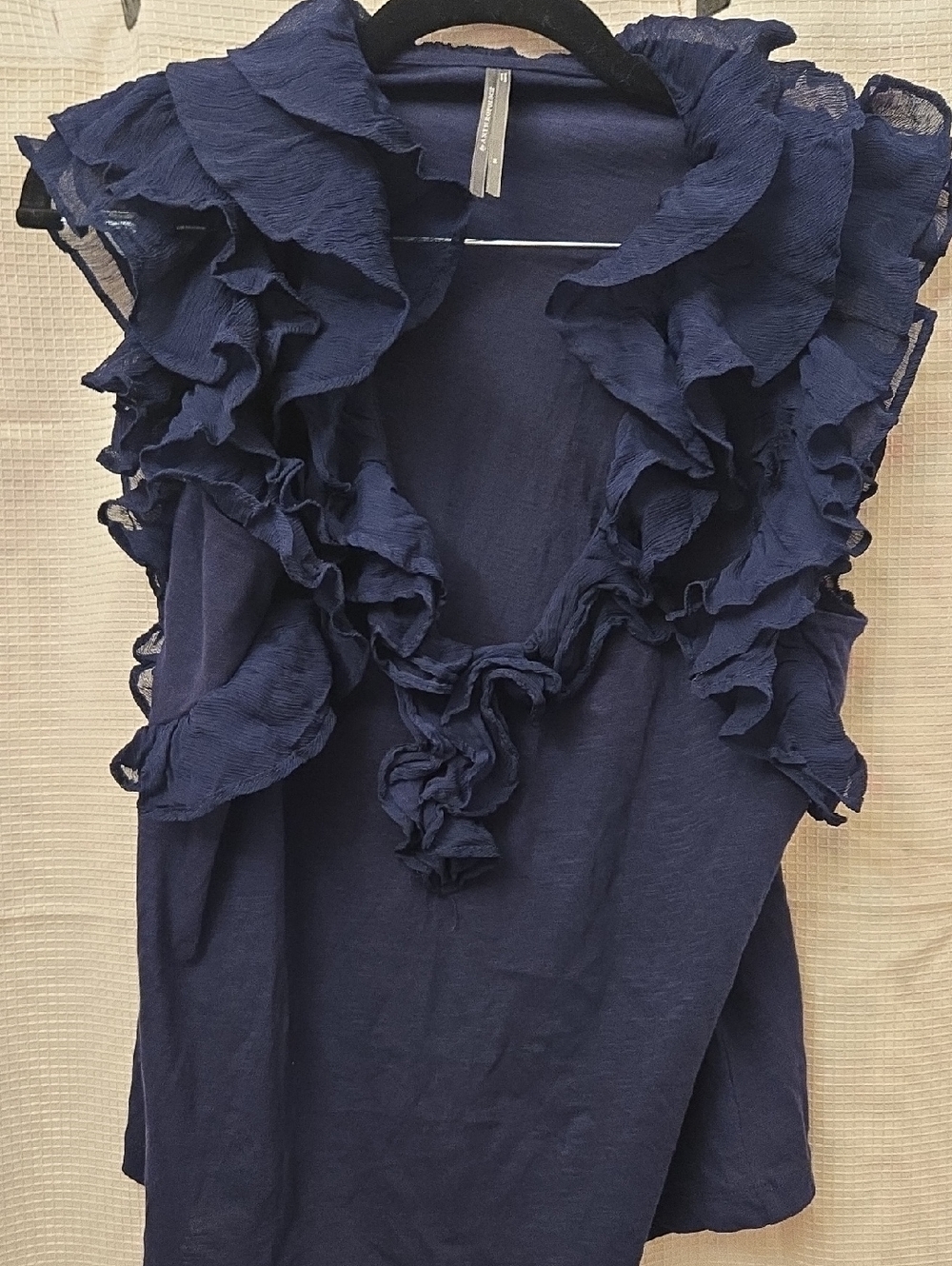 Anthropologie Navy Ruffle Front Sleeveless Blouse Women’s Top
